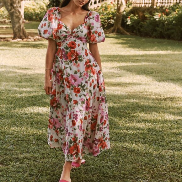 Floral Puff Sleeve Maxi Dress - Picture 1 of 11